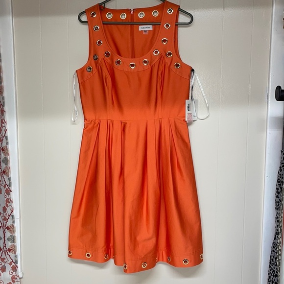 NWT Calvin Klein Fit and Flare Dress with Gold Grommets - Picture 1 of 13
